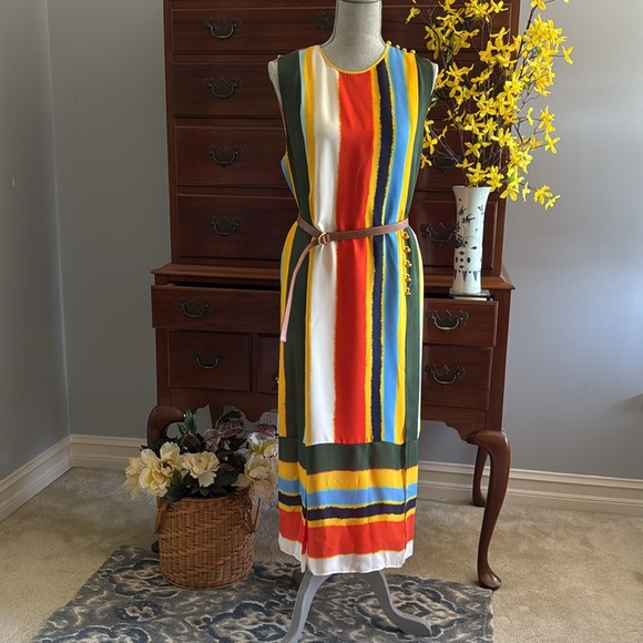 Tory Burch Colourful Striped Sleeveless Bettina Dress Size 12 - Picture 3 of 16
